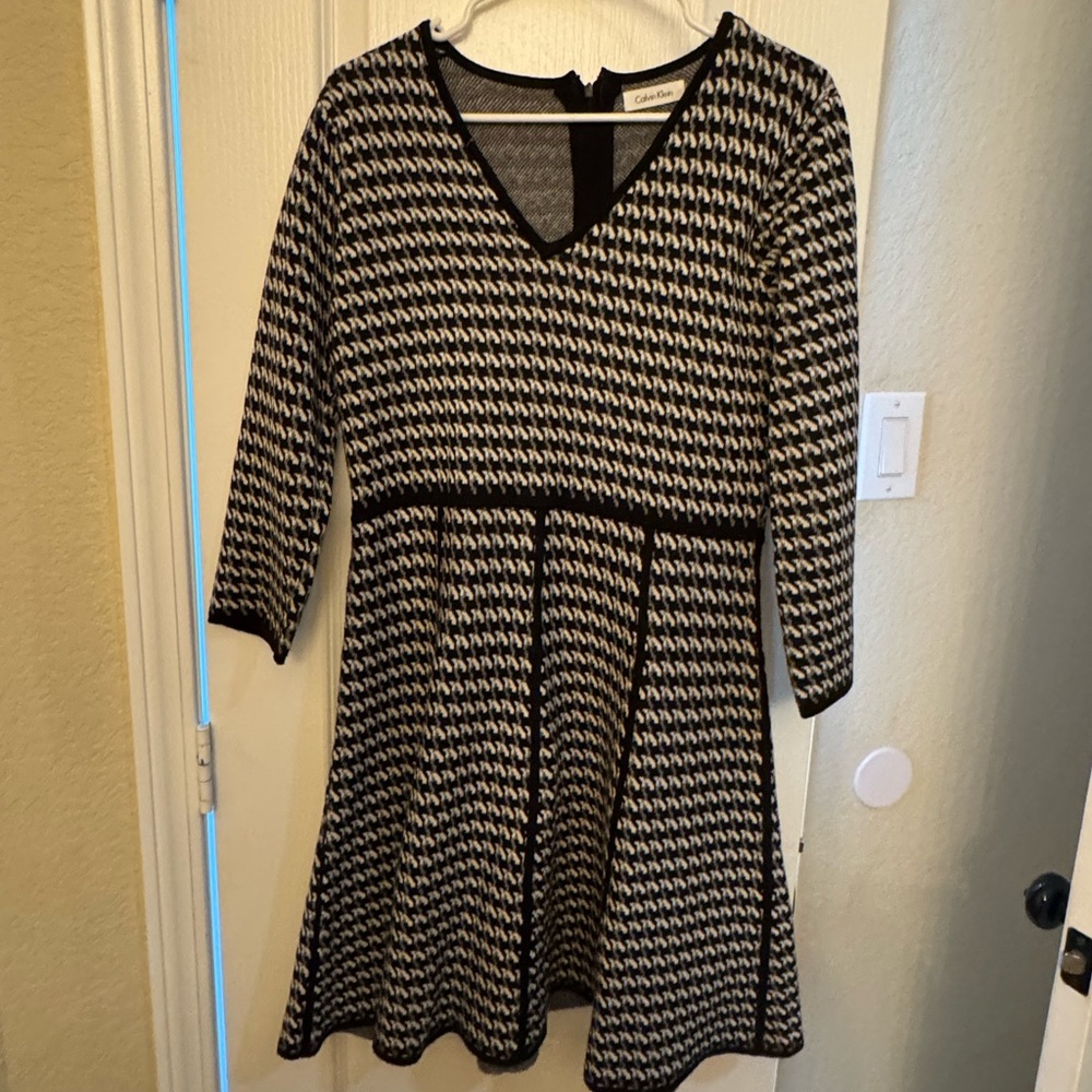 Calvin Klein Black and White Patterned Dress